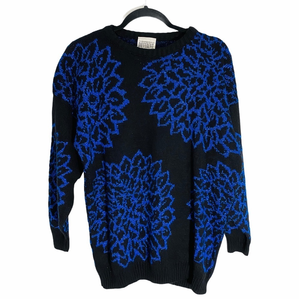 Vintage plus size 80s Distinctly Different black blue acrylic sweater 2X 20W